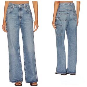 NWT AGOLDE Magda Denim Carpenter Jeans Sz 32 Blue Entrance Wide Leg High Waist